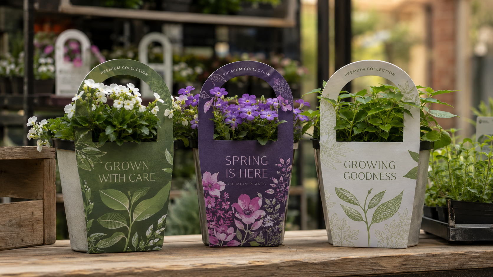 Branded printed carry handle bags with plants for seasonal gifting